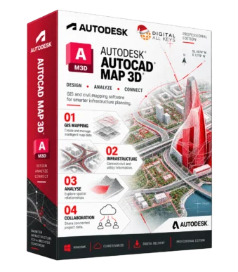Autodesk AutoCAD Map 3D box — GIS and civil mapping software showing city infrastructure data
