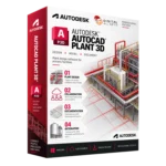 Autodesk AutoCAD Plant 3D box — plant design software showing a 3D piping and process facility model