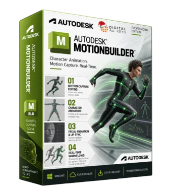 Autodesk MotionBuilder box — character animation and motion capture software with a mocap figure