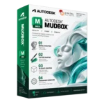 Autodesk Mudbox box — digital sculpting and texture painting software with a sculpted 3D face