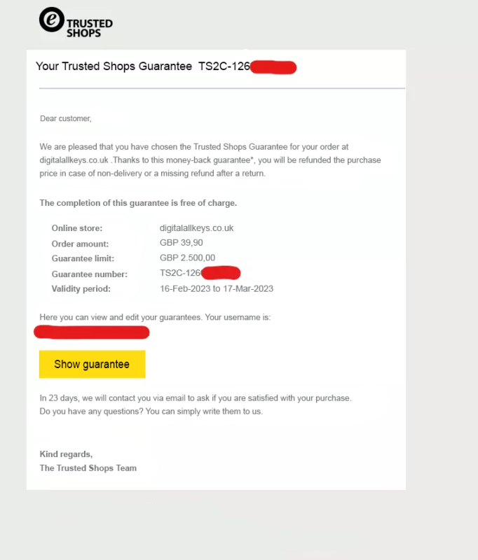 screenshot garanzia english