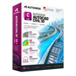 Autodesk AutoCAD Civil 3D box — civil engineering design software showing a highway interchange model