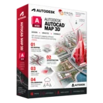 Autodesk AutoCAD Map 3D box — GIS and civil mapping software showing city infrastructure data