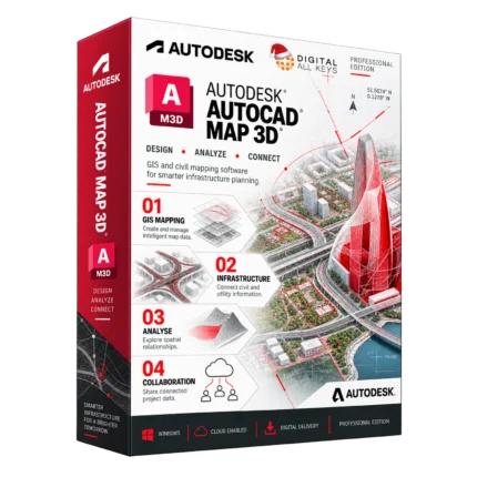 Autodesk AutoCAD Map 3D box — GIS and civil mapping software showing city infrastructure data