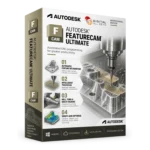 Autodesk FeatureCAM Ultimate box — automated CNC programming software with a milling toolpath