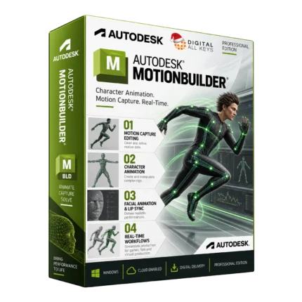 Autodesk MotionBuilder box — character animation and motion capture software with a mocap figure